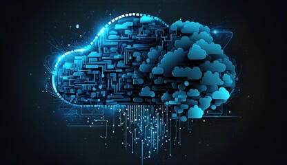 Digital Cloud Circuit Board on Blue Background - Generative AI