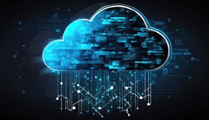 Cloud Computing Technology on Blue Circuit Board Background - Generative AI