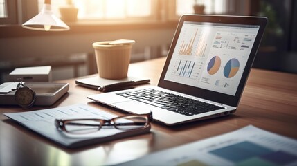 laptop and glasses on table