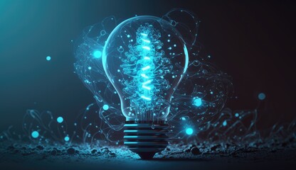 Light Bulb Illuminated with Blue Light - Generative AI