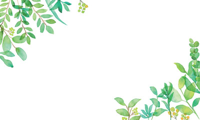 水彩画。手描きの水彩タッチ植物ベクターイラスト。緑のハーブの背景フレーム。Watercolor painting. Hand drawn watercolor touch plant vector illustration. Green herb background frame.