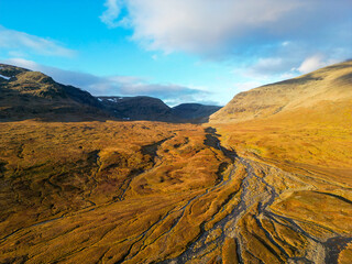 Mountains and rivers around Viterskalet Mountain Hut, Lapland, Sweden