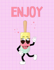 Postcard with ice cream on a stick in cartoon style. Vector on isolated background. For stickers, covers and brochures, flyers, invitations and postcards.