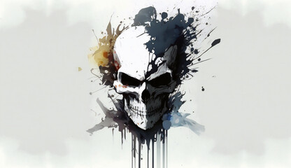 Skull isolated on white background - watercolor style illustration background by Generative Ai
