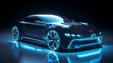 virtual infographic, holographic, electric car, generative ai