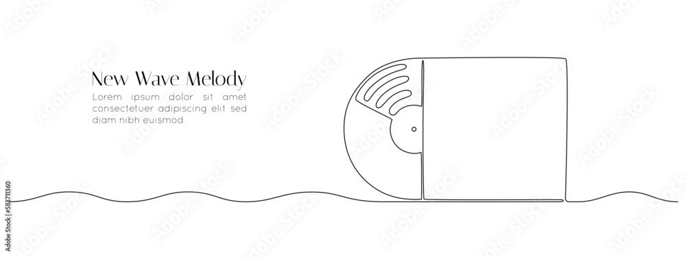 Aufkleber one continuous line drawing of vinyl lp record. vintage black disk and retro sound album in simple l