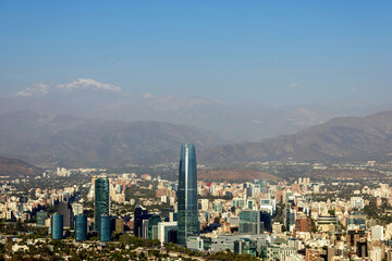 Fototapeta premium Cityscape view of Santiago de Chile including Gran Torre Santiago building