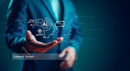 Ai technology, Artificial Intelligence. Man using technology smart robot AI, artificial...