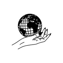 vector illustration of a hand holding a globe