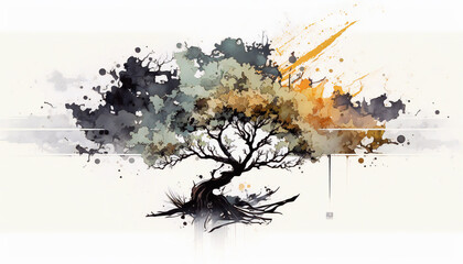 Tree - watercolor style illustration background by Generative Ai
