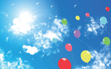 青空と太陽と風船