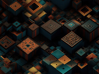 Dark abstract geometric grid pattern Seamless background created with Generative AI technology