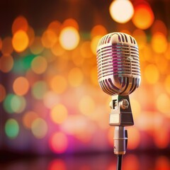 Retro microphone with unfocused abstract background