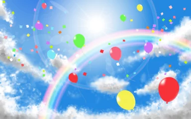 Foto op Plexiglas 青空と虹と太陽と風船 © oatmealco