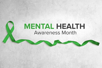 Green Ribbon, Mental Health Awareness Banner - obrazy, fototapety, plakaty