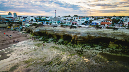 Aerial Drone Fly Above Travel Beach Destination Las Grutas Patagonia Argentina
