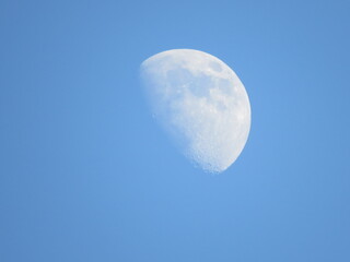 a Half moon close up, Moon Against Clear Sky