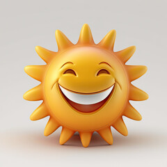Fototapeta premium Smiling yellow sun - 3D cartoon character, sticker style