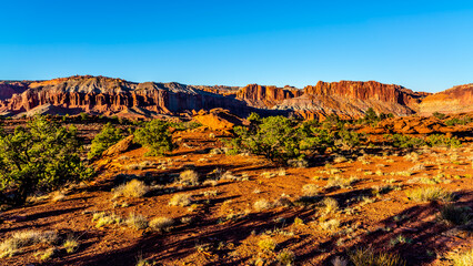 View of the Red Sandstone rock formations at Panorama Point in Capitol Reef National Park, Utah, USA