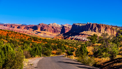 Scenic Drive to the Capital Gorge Trail deep into Capitol Reef National Park, Utah, USA