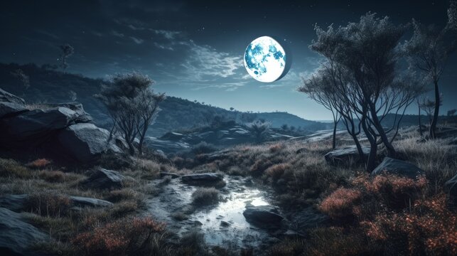 月夜の風景　イメージイラスト　generative AI
