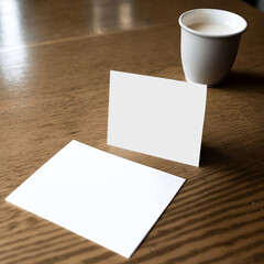 Obraz na płótnie Canvas Minimalist Blank Card Mockup on Table, Flat Card, Neutral Backdrop