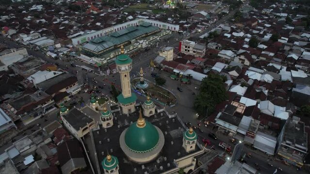 Sunset view of East Lombok regency Mosque aerial shoot