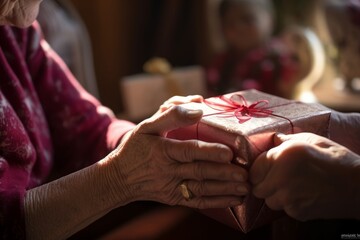 A gift full of love: a daughter celebrates with her elderly mother on Mother's Day, Generative AI