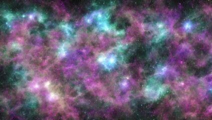 Space with multiple colorfull blue nebula surrounded by  violet mist wallpaper (ai generated)