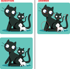 間違い探しクイズ、黒猫の親子と白猫