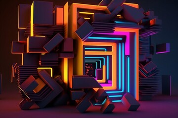 Abstrakte bunte Muster. Digitale Kunst  im futuristischen Stil. 3D animiert.
