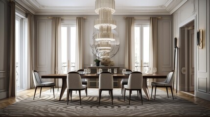 house beautiful interior design contemporary dining area with full window with morning day light elegance furniture detail, image ai generate