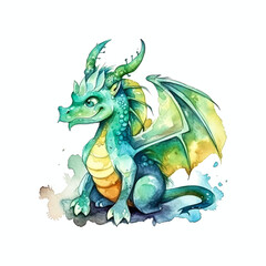 cute dragon isolated in white background. watercolor vector for tshirt, mug, tumbler, pillow, sublimation