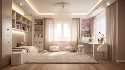 Fototapeta na wymiar kid bedroom contemporary interior design in pastel colour scheme house beautiful design concept, image ai generate