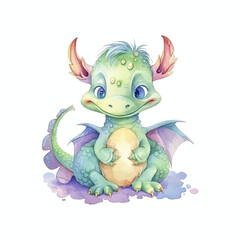 cute dragon isolated in white background. watercolor vector for tshirt, mug, tumbler, pillow, sublimation