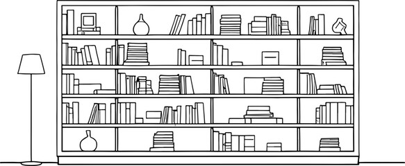 Book shelf drawing outline 