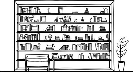 Book shelf drawing outline 