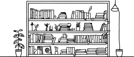 Book shelf drawing outline 
