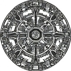 Exceptional Black And White Aztec Round Shield Texture - Generative A.I. Art