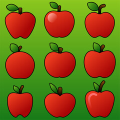 Apples icon set. Vector illustration of apple for fruit and food design. Red apple icon for design about healthy, diet, nutrition, vegetarian, and tropical. Fresh fruit for healthy lifestyle