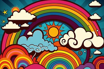 Bunter farbenfroher Hippie 60er 70er Jahre 3d Desktop Hintergrund
