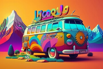 Bunter farbenfroher Hippie 60er 70er Jahre 3d Desktop Hintergrund
