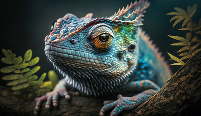 Obraz premium close up of a green iguana on tree