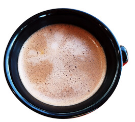 Top view of Isolated mug of coffee at on blank background. Morning routine concept