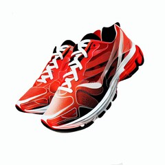 Red white sport shoes on isolated white background. Generative AI.