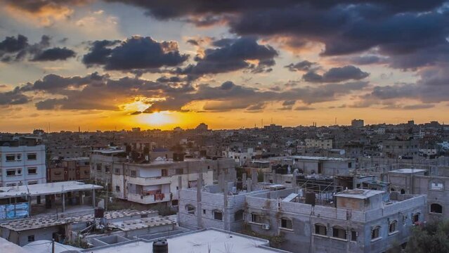 Syria, Damascus. View of residential areas of the outskirts of the city at sunset. (time-lapse)