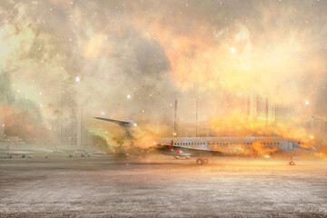 Fototapeta premium The ruined city with fires and sparks