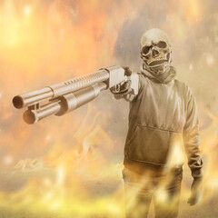 Man wearing a mask holding a gun