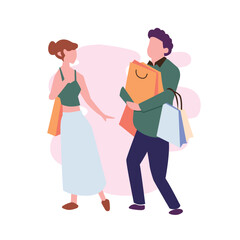 happy couple shopping together flat illustration
