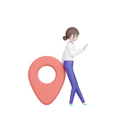 3DCG｜スマートフォンで位置情報を確認する若い日本人女性